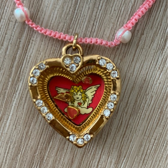 Betsey Johnson heart lackey pearl necklace vintage y2k - Picture 3 of 5